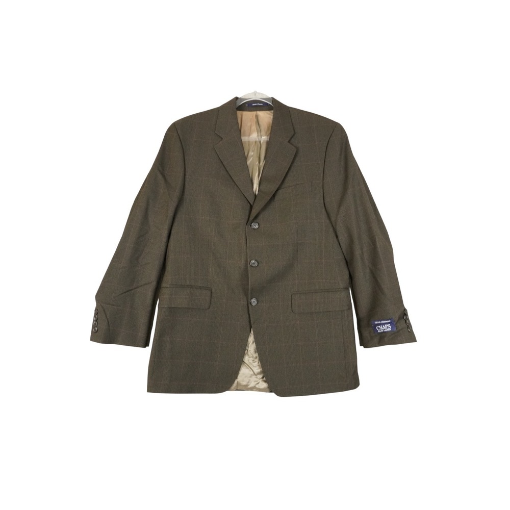 VTG Chaps Ralph Lauren Wool 120s Cashmere Blazer Men 39R Brown Plaid NEW